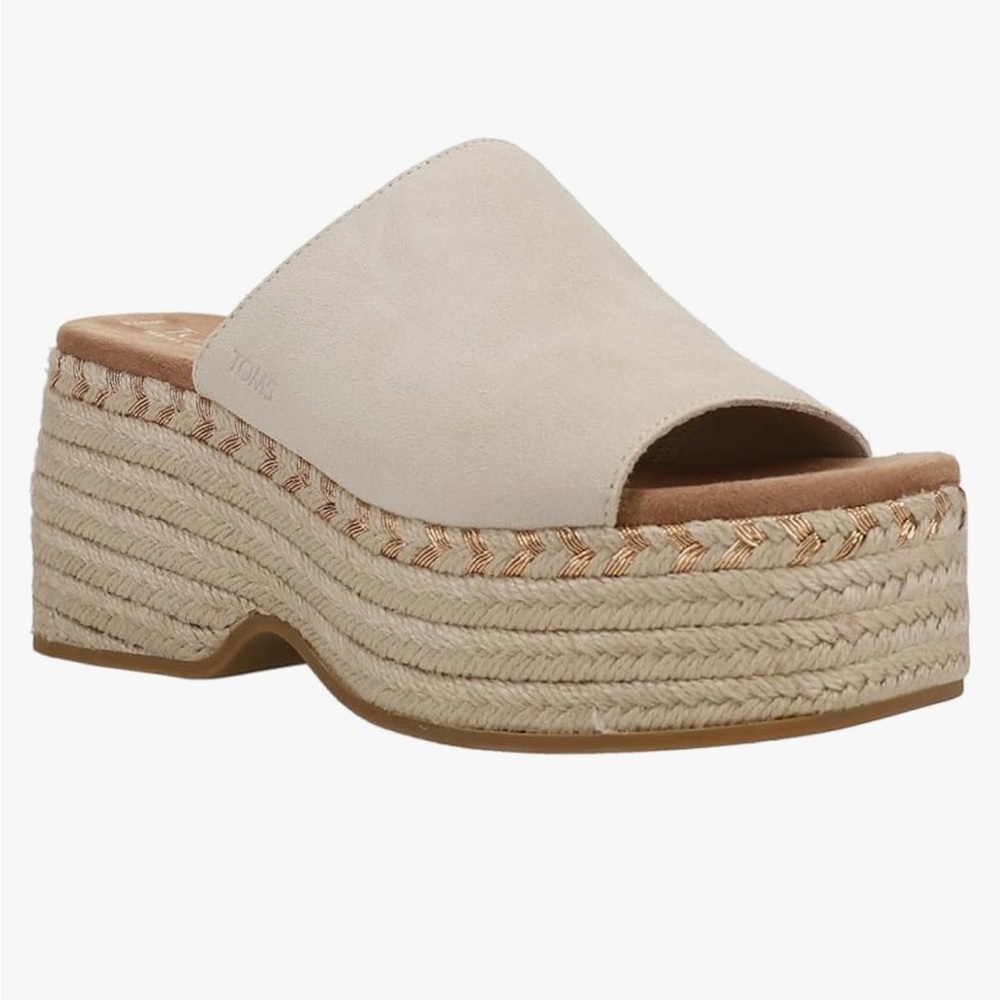 New Nwot TOMS Genuine Leather Women's Laila Espadrille Platform Mule Slide 10 - Picture 2 of 13